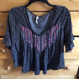 Black and White Top with Pink Details